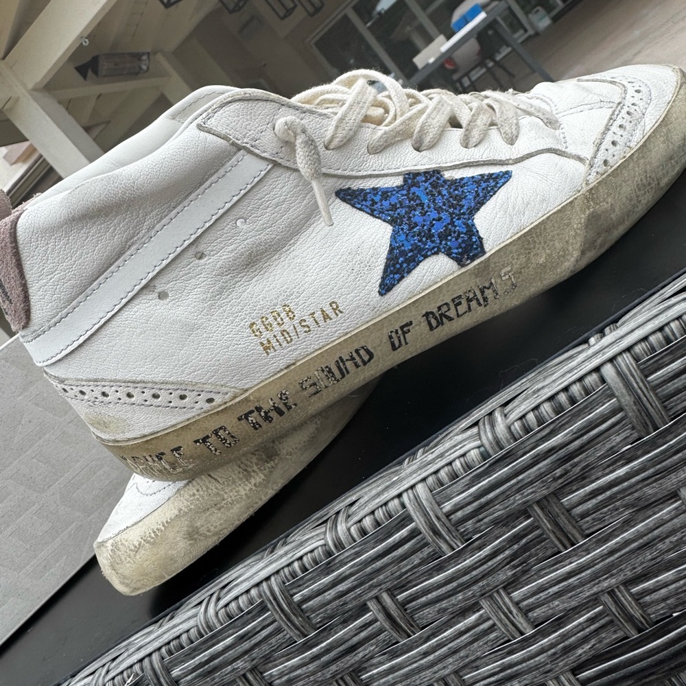Golden Goose White Sneakers with Blue Star
